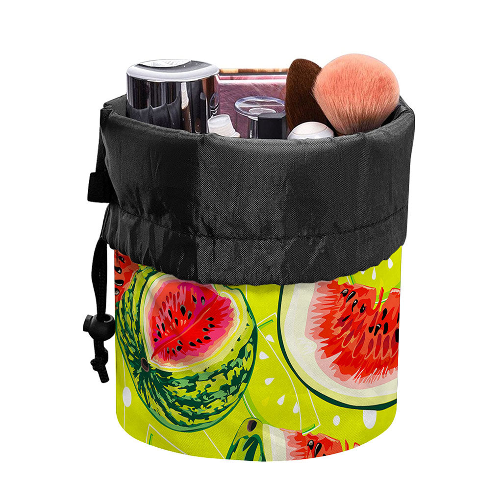 Lime Green Watermelon Pattern Print Drawstring Makeup Bag