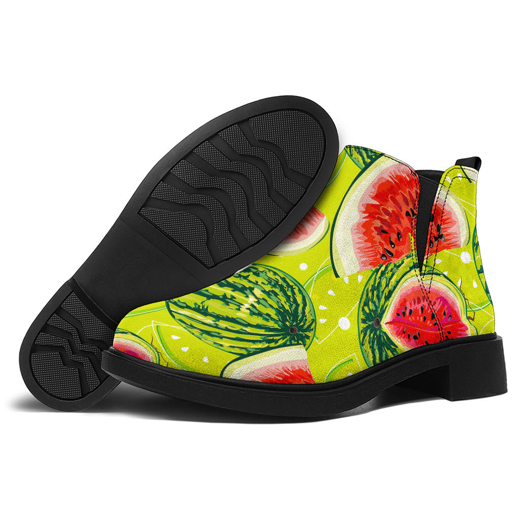 Lime Green Watermelon Pattern Print Flat Ankle Boots