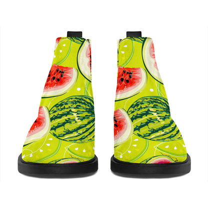 Lime Green Watermelon Pattern Print Flat Ankle Boots