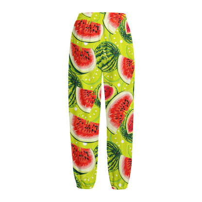 Lime Green Watermelon Pattern Print Fleece Lined Knit Pants