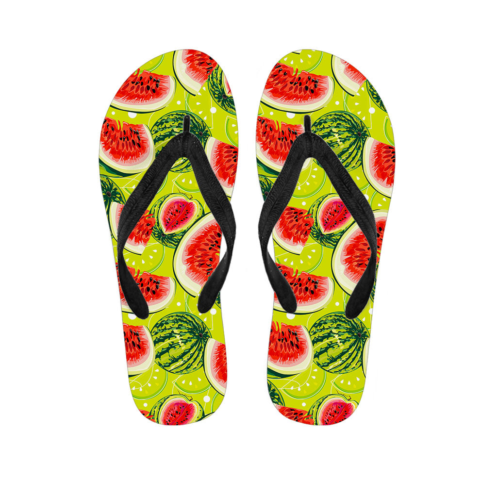 Lime Green Watermelon Pattern Print Flip Flops