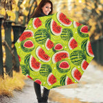 Lime Green Watermelon Pattern Print Foldable Umbrella