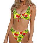 Lime Green Watermelon Pattern Print Front Bow Tie Bikini
