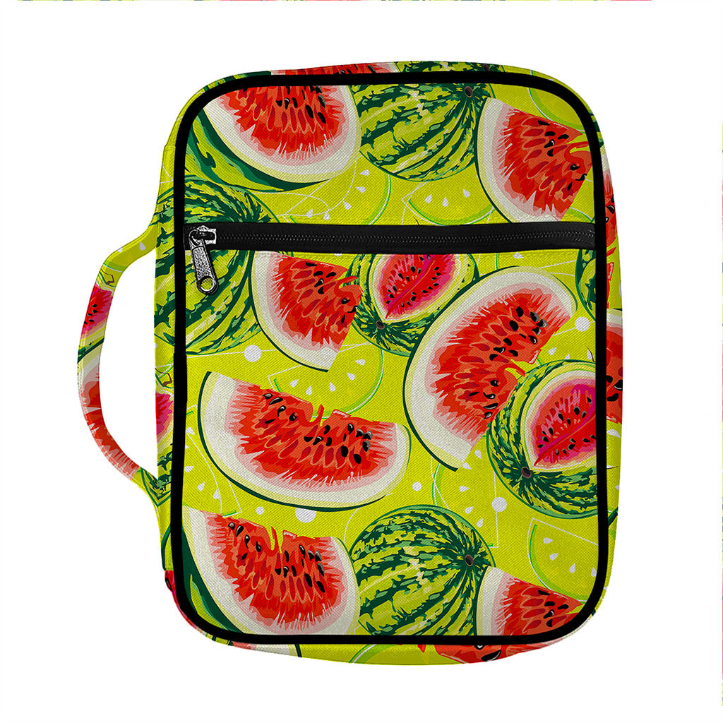 Lime Green Watermelon Pattern Print Front Pocket Bible Bag