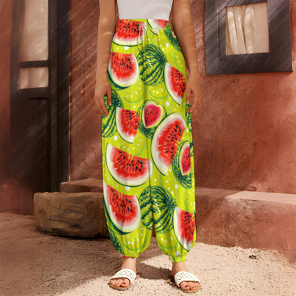 Lime Green Watermelon Pattern Print Harem Pants
