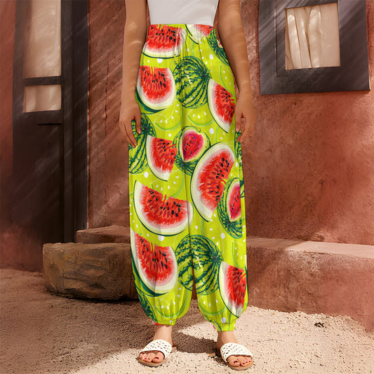 Lime Green Watermelon Pattern Print Harem Pants