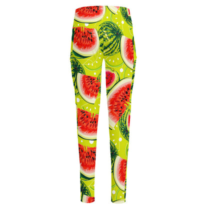 Lime Green Watermelon Pattern Print High-Waisted Pocket Leggings