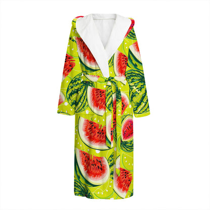 Lime Green Watermelon Pattern Print Hooded Bathrobe