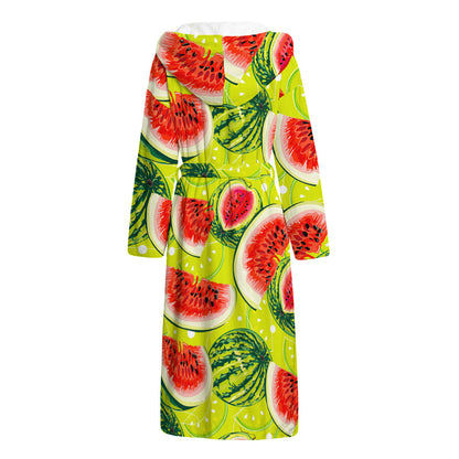 Lime Green Watermelon Pattern Print Hooded Bathrobe