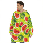 Lime Green Watermelon Pattern Print Hoodie Blanket