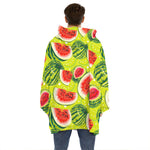 Lime Green Watermelon Pattern Print Hoodie Blanket