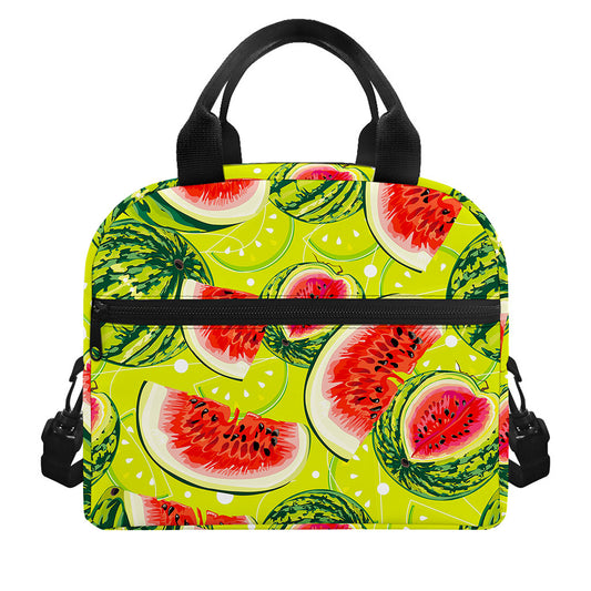 Lime Green Watermelon Pattern Print Insulated Lunch Bag