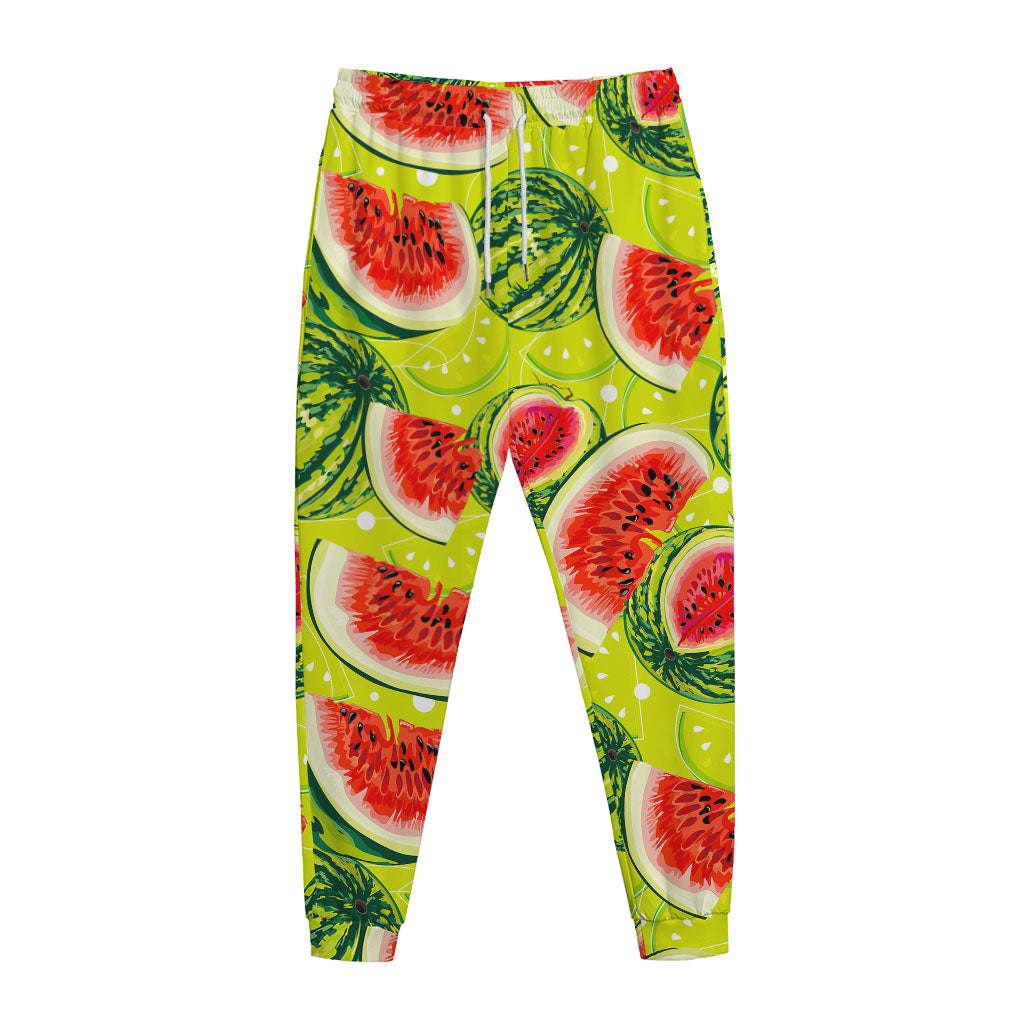 Lime Green Watermelon Pattern Print Jogger Pants