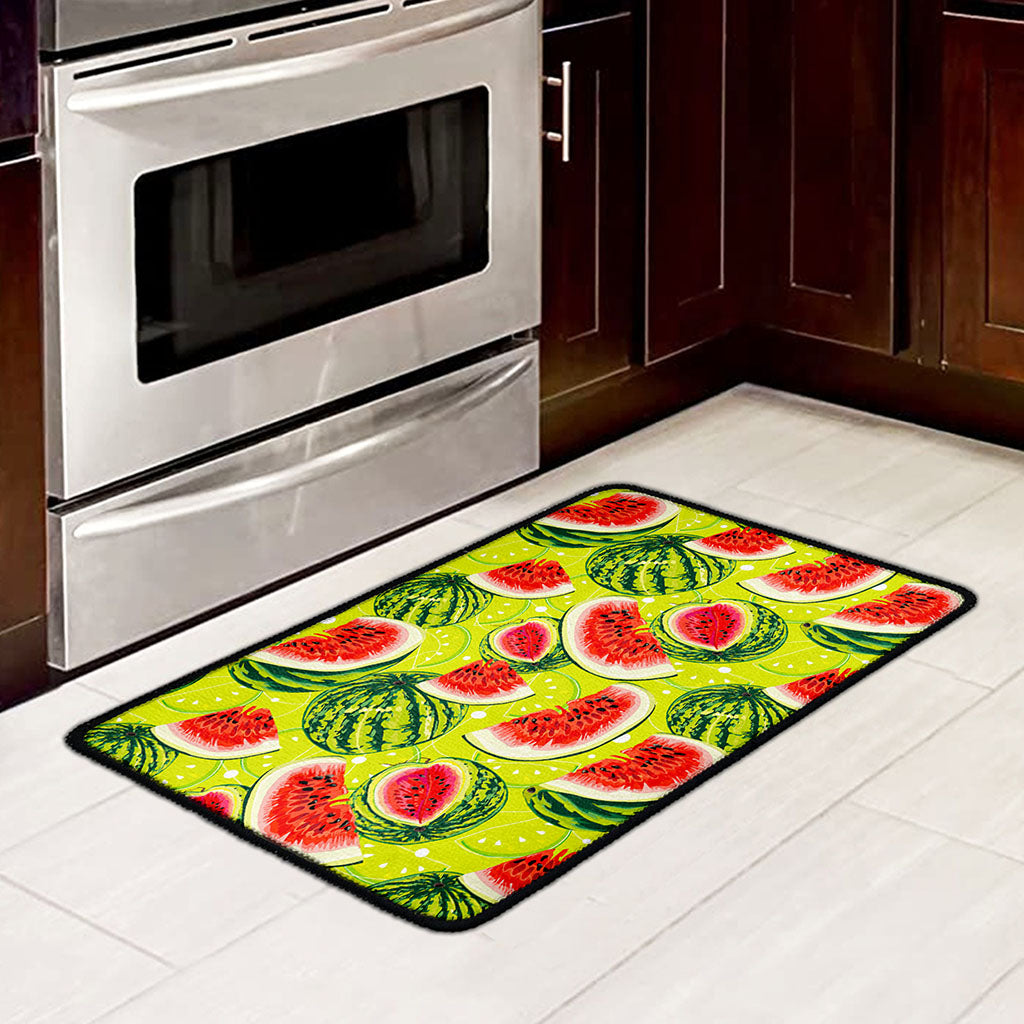 Lime Green Watermelon Pattern Print Kitchen Mat