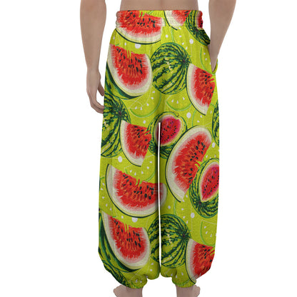 Lime Green Watermelon Pattern Print Lantern Pants