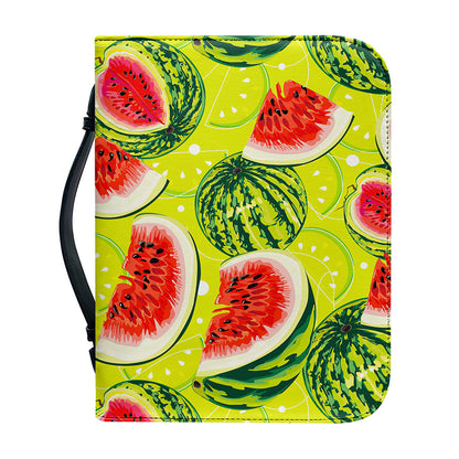 Lime Green Watermelon Pattern Print Leather Bible Cover
