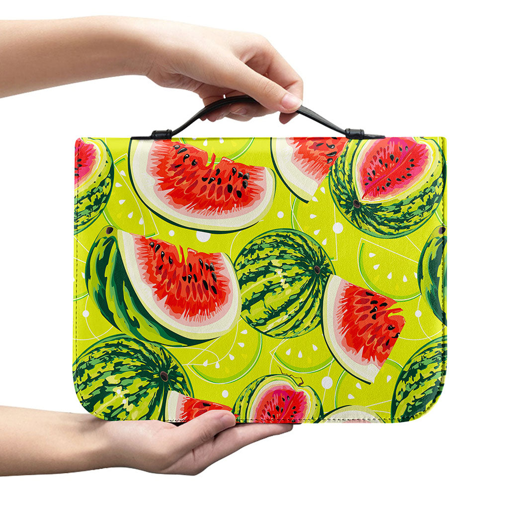 Lime Green Watermelon Pattern Print Leather Bible Cover