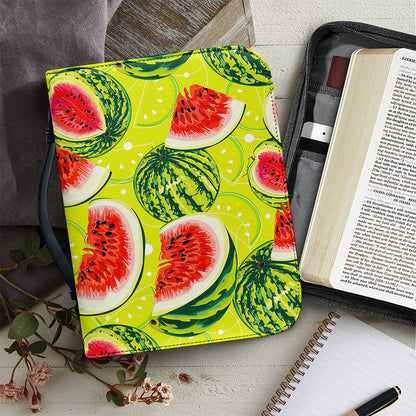 Lime Green Watermelon Pattern Print Leather Bible Cover