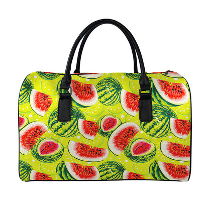 Lime Green Watermelon Pattern Print Leather Duffle Bag