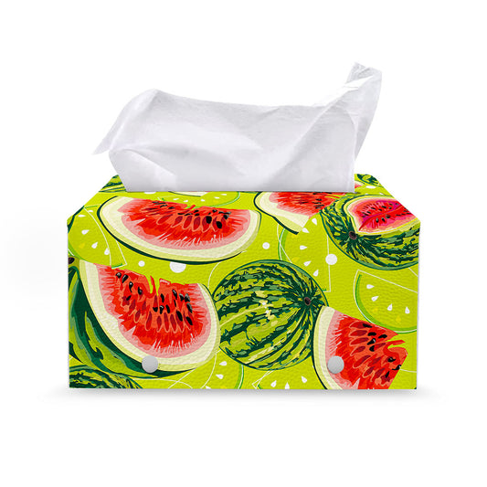 Lime Green Watermelon Pattern Print Leather Tissue Box Cover