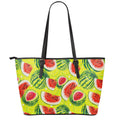 Lime Green Watermelon Pattern Print Leather Tote Bag With Zipper