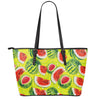 Lime Green Watermelon Pattern Print Leather Tote Bag