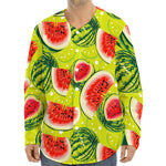 Lime Green Watermelon Pattern Print Long Sleeve Baseball Jersey