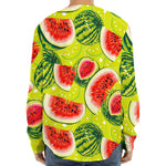 Lime Green Watermelon Pattern Print Long Sleeve Baseball Jersey
