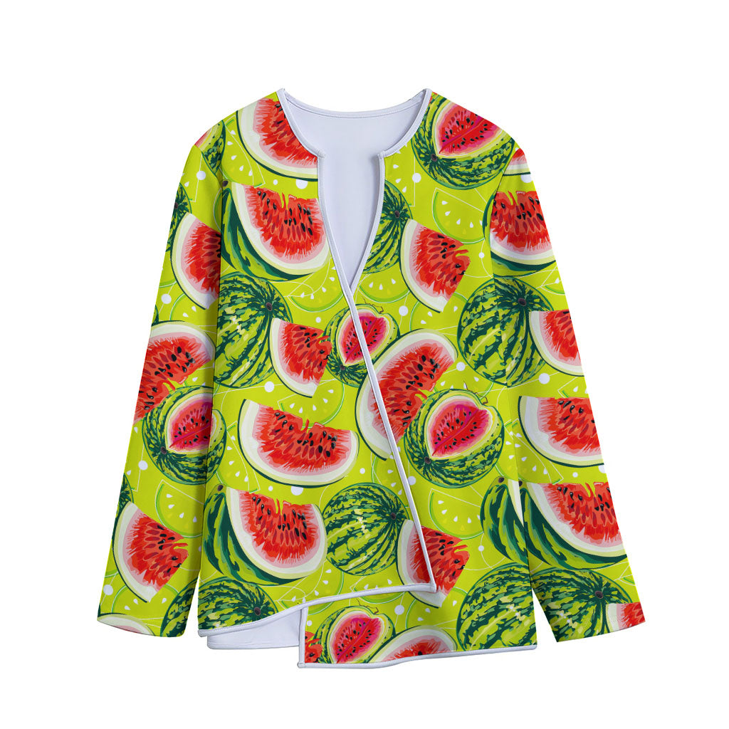 Lime Green Watermelon Pattern Print Long Sleeve Short Coat