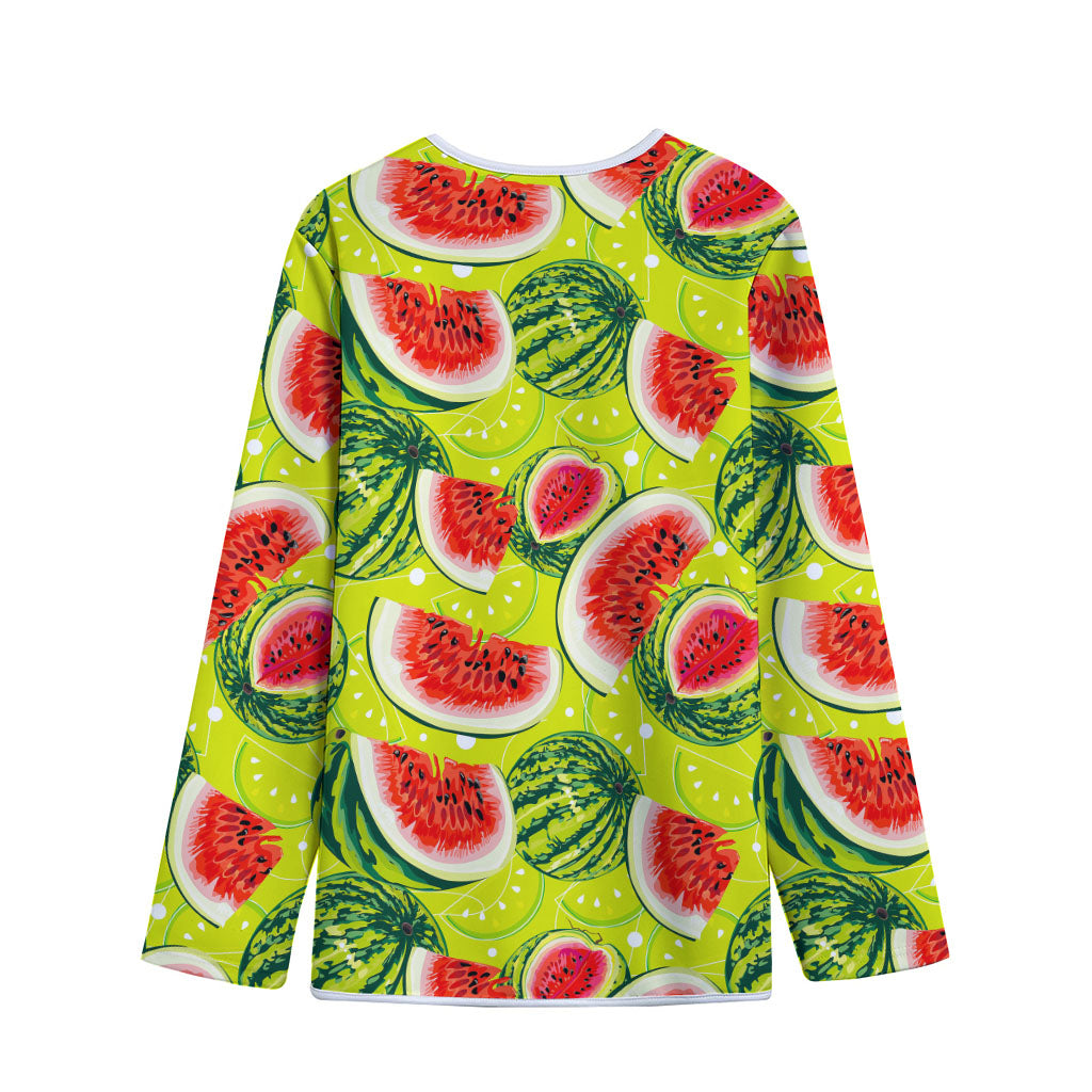 Lime Green Watermelon Pattern Print Long Sleeve Short Coat