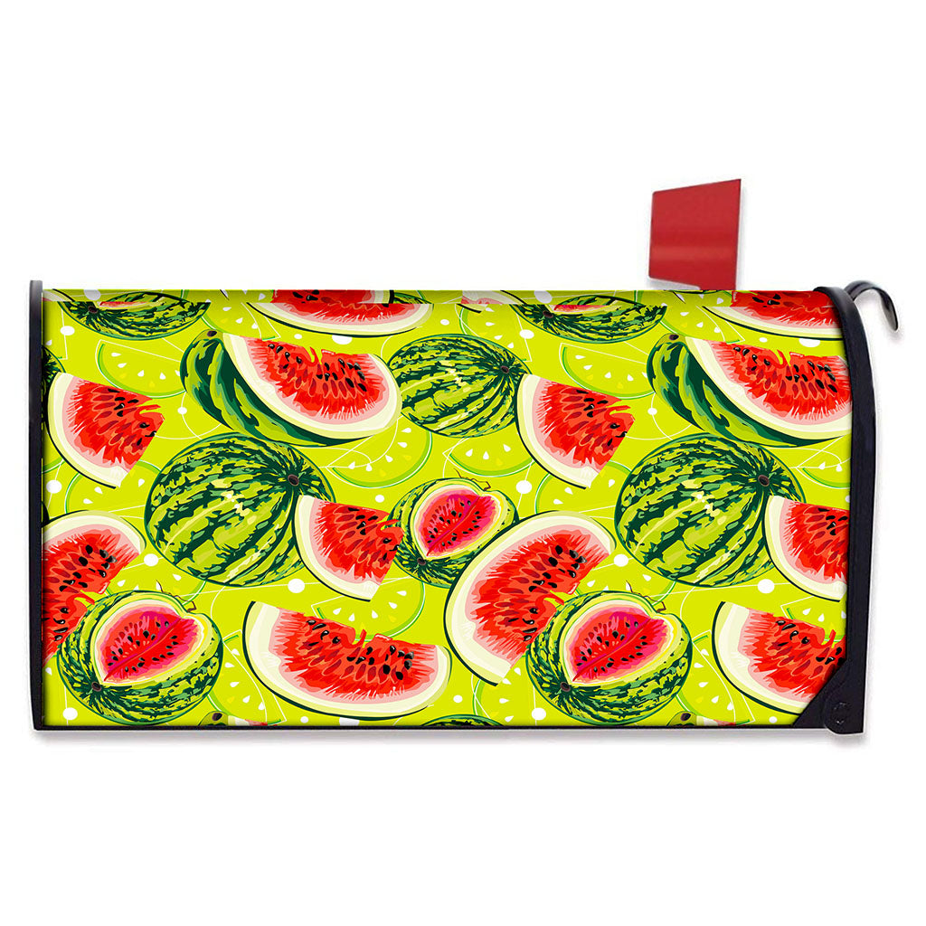 Lime Green Watermelon Pattern Print Mailbox Cover