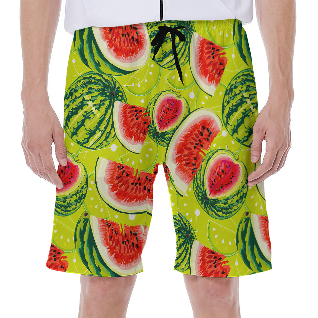 Lime Green Watermelon Pattern Print Men's Beach Shorts
