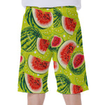 Lime Green Watermelon Pattern Print Men's Beach Shorts
