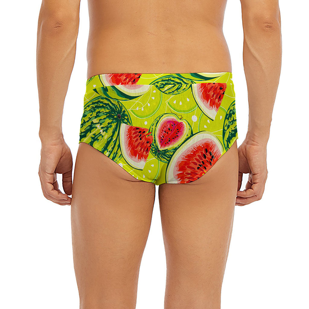 Lime Green Watermelon Pattern Print Men's Briefs