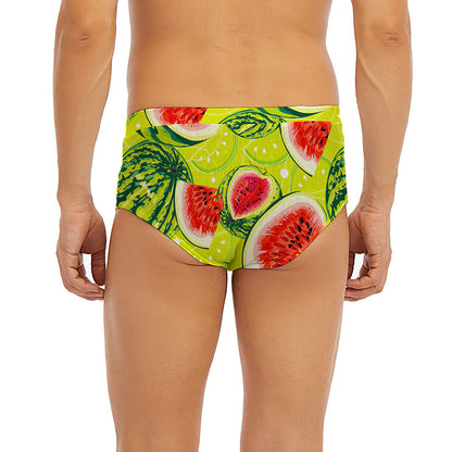 Lime Green Watermelon Pattern Print Men's Briefs