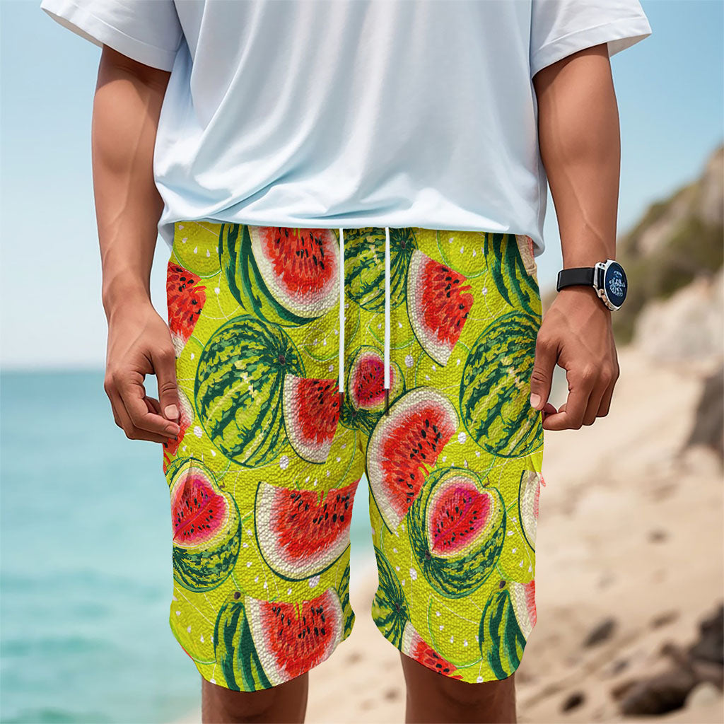 Lime Green Watermelon Pattern Print Men's Cargo Shorts