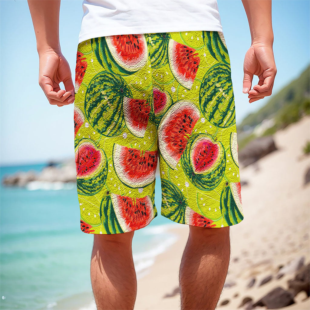 Lime Green Watermelon Pattern Print Men's Cargo Shorts