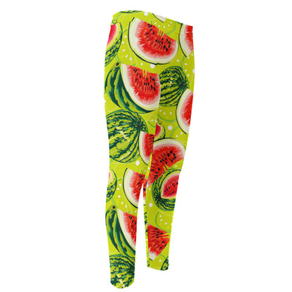 Lime Green Watermelon Pattern Print Men's Compression Pants