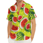 Lime Green Watermelon Pattern Print Men's Deep V-Neck Shirt