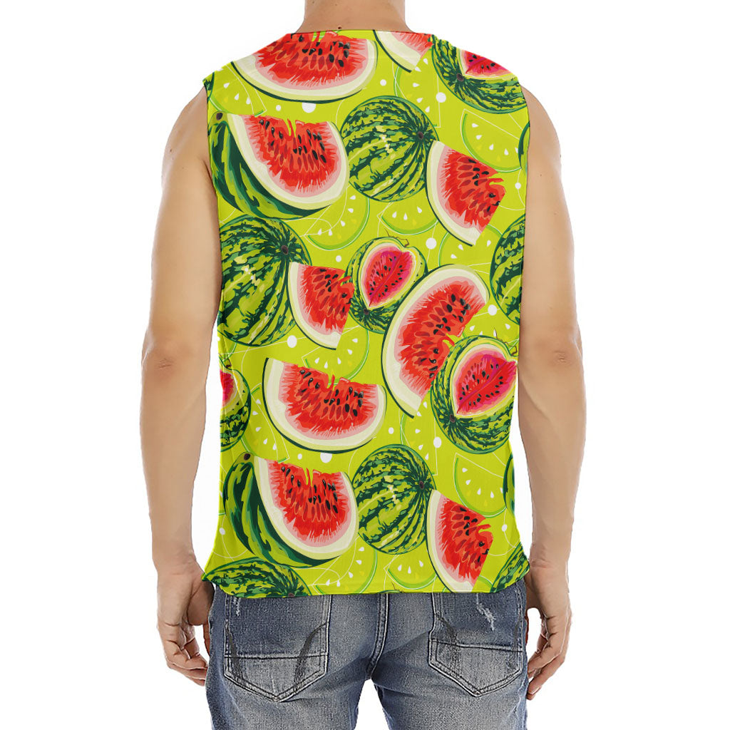 Lime Green Watermelon Pattern Print Men's Fitness Tank Top