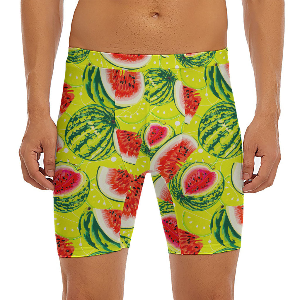Lime Green Watermelon Pattern Print Men's Long Boxer Briefs