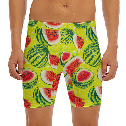 Lime Green Watermelon Pattern Print Men's Long Boxer Briefs