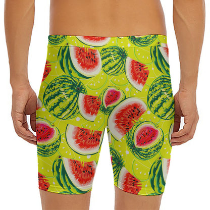 Lime Green Watermelon Pattern Print Men's Long Boxer Briefs