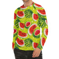 Lime Green Watermelon Pattern Print Men's Long Sleeve Rash Guard