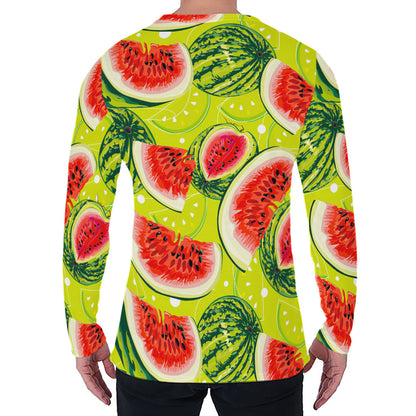 Lime Green Watermelon Pattern Print Men's Long Sleeve T-Shirt
