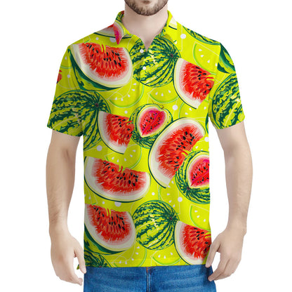 Lime Green Watermelon Pattern Print Men's Polo Shirt