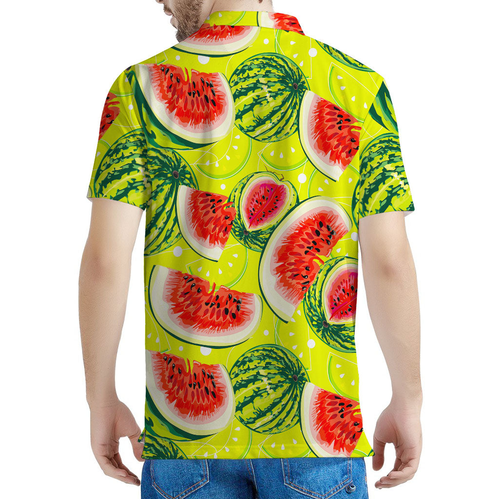 Lime Green Watermelon Pattern Print Men's Polo Shirt