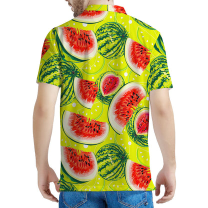 Lime Green Watermelon Pattern Print Men's Polo Shirt