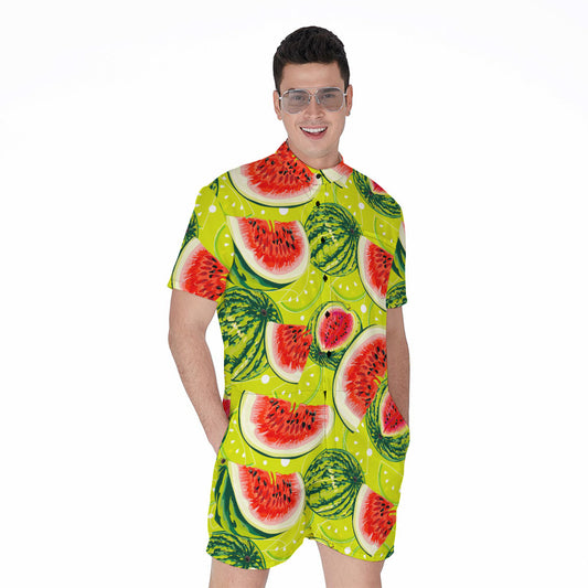 Lime Green Watermelon Pattern Print Men's Rompers