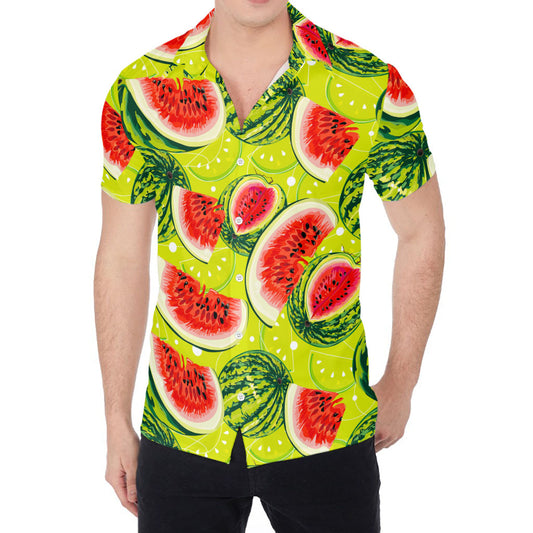 Lime Green Watermelon Pattern Print Men's Shirt